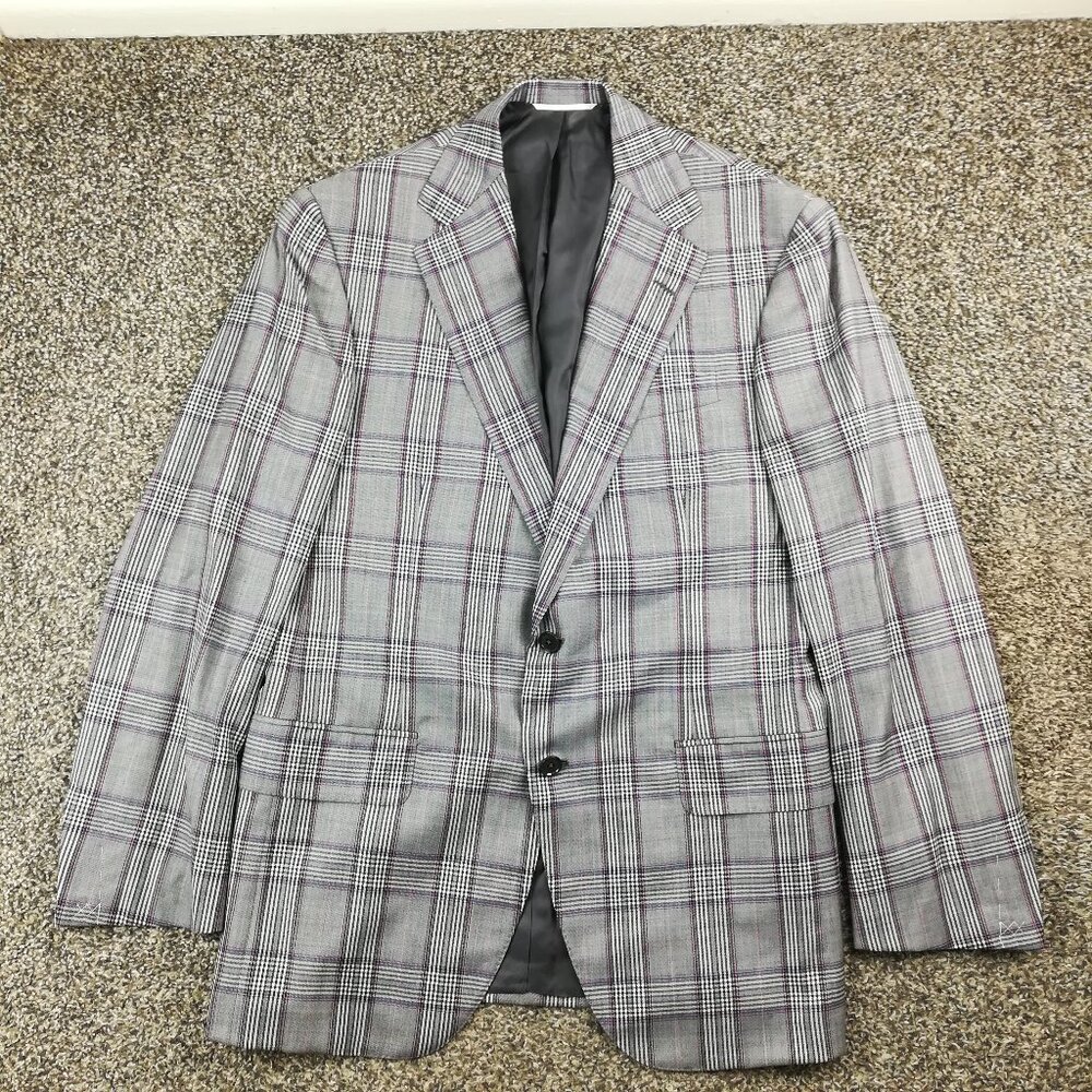 NWT Oxxford Clothes Sport Coat Super 110s Wool Glen Plaid Blue Pink 40R